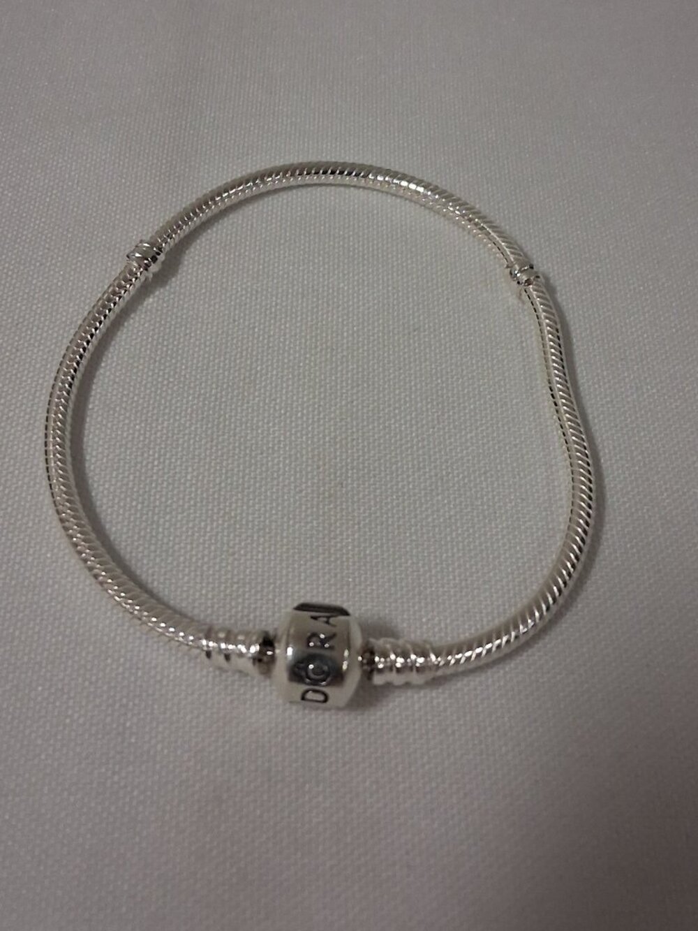 Pandora Moments Barrel Clasp Snake Chain Bracelet – Sterling Silver, Size 7.5"